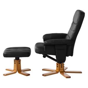 Fauteuil de relaxation Mou Avec repose-pieds - Cuir véritable - Noir