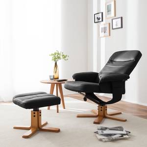 Relaxfauteuil Mou (met hocker) echt leer Zwart