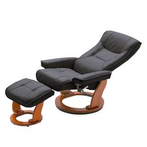 Relaxfauteuil Odenwald (met hocker) echt leer - Zwart