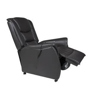 Tv-fauteuil Sylt (met motor en opstahulp) - zwart echt leer - zwart echt leer - Esdoornhouten look/oranje