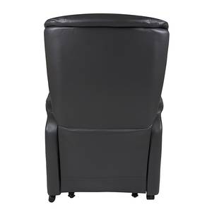 Tv-fauteuil Sylt (met motor en opstahulp) - zwart echt leer - zwart echt leer - Esdoornhouten look/oranje