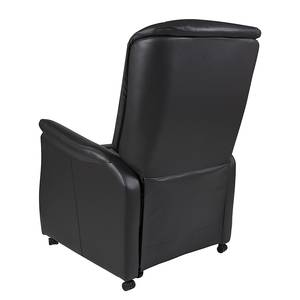 Tv-fauteuil Sylt (met motor en opstahulp) - zwart echt leer - zwart echt leer - Esdoornhouten look/oranje