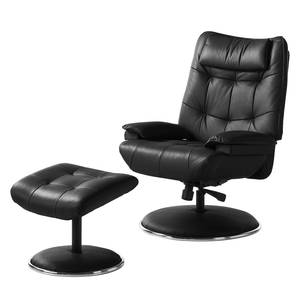 Fauteuil de relaxation Greenville Avec repose-pieds - Cuir véritable - Noir