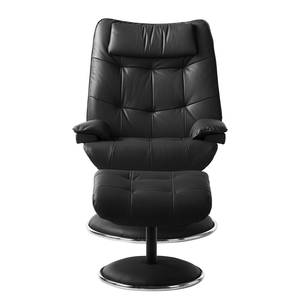 Fauteuil de relaxation Greenville Avec repose-pieds - Cuir véritable - Noir