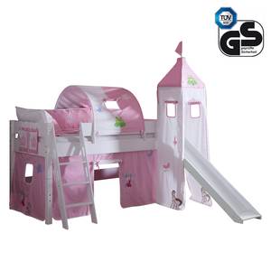 Halbhohes Spielbett Kim Buche massiv/Weiß - Textilset Princess