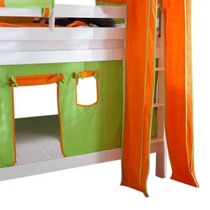 Etagenbett Beni Buche massiv/Weiß mit Textilset Grün/Orange
