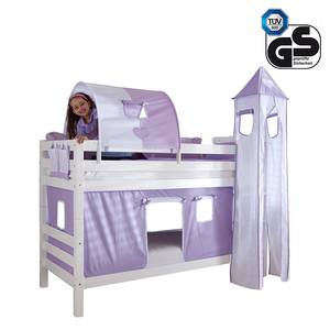 Etagenbett Beni Buche massiv/Weiß mit Textilset Purple/Weiß/Herz