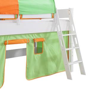 Letto rialzato Kim Legno fassello di faggio/Bianco - Set di tessuti verde -arancione