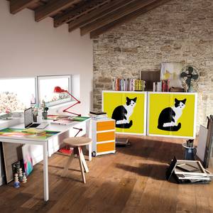 Rollladenschrank easyOffice Pop Art Cat Weiß / Gelb