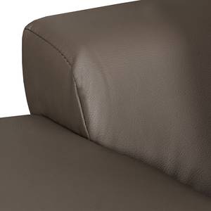 Canapé d'angle Tosya Cuir synthétique taupe / Tissu structuré gris - Méridienne à droite (vue de face)