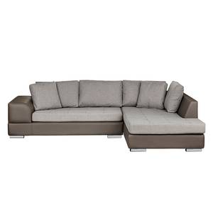 Ecksofa Tosya Kunstleder Taupe/Strukturstoff Grau - Ottomane davorstehend rechts