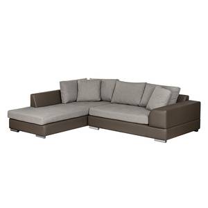 Ecksofa Tosya Kunstleder Taupe/Strukturstoff Grau - Ottomane davorstehend links