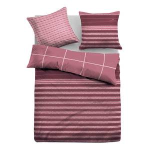 Parure de lit en satin Linien Rose / Bordeaux - 155 x 220 cm + oreiller 80 x 80 cm
