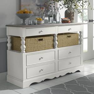 Sideboard Tennes (inclusief manden) vintage wit - eikenhouten look