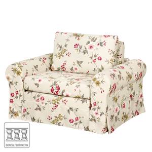 Slaapfauteuil LATINA Country met Hoes vlakweefsel - gebloemd - Geweven stof Fedra: Crèmekleurig / Rood