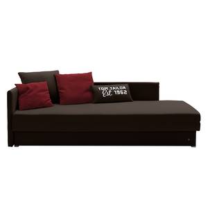 Schlafsofa Guest Webstoff Braun - Armlehne davorstehend links - 4 Kissen