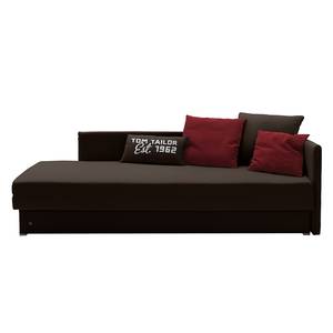 Schlafsofa Guest Webstoff Dunkelbraun - Armlehne davorstehend rechts - 4 Kissen