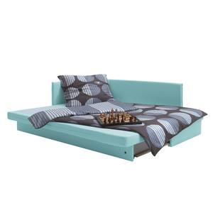 Schlafsofa Guest Webstoff Babyblau - Armlehne davorstehend links - 2 Kissen