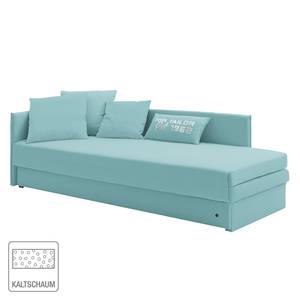 Schlafsofa Guest Webstoff Babyblau - Armlehne davorstehend links - 4 Kissen