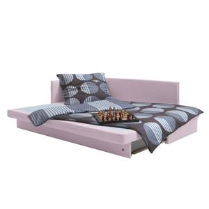 Schlafsofa Guest Webstoff Mauve - Armlehne davorstehend links - 2 Kissen