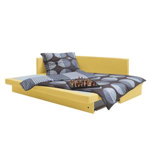 Schlafsofa Guest Webstoff Maisgelb - Armlehne davorstehend links - 2 Kissen