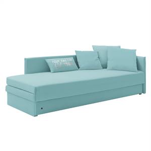 Schlafsofa Guest Webstoff Babyblau - Armlehne davorstehend rechts - 4 Kissen