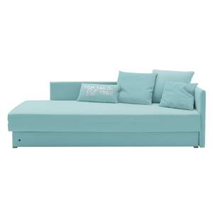 Schlafsofa Guest Webstoff Babyblau - Armlehne davorstehend rechts - 4 Kissen