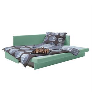 Schlafsofa Guest Webstoff Mint - Armlehne davorstehend rechts - 4 Kissen