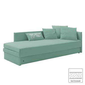 Schlafsofa Guest Webstoff Mint - Armlehne davorstehend rechts - 4 Kissen