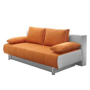 Schlafsofa Juva Kunstleder Weiß/Microfaser Orange