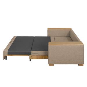 Schlafsofa LATINA mit XL Armlehne Holz Webstoff - Webstoff Barona: Cappuccino - Breite: 216 cm