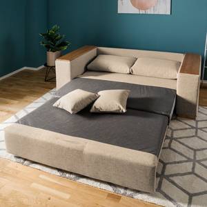 Schlafsofa LATINA mit XL Armlehne Holz Webstoff - Webstoff Barona: Cappuccino - Breite: 176 cm