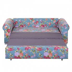 Schlafsofa LATINA Basic Country Webstoff - Webstoff Noralie: Blau / Pink - Breite: 165 cm