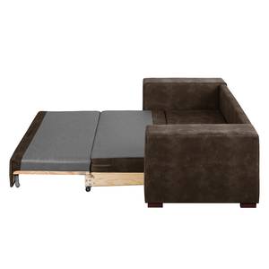 Sofa-lit LATINA Basic avec accoudoir XL Aspect cuir vieilli - Microfibre Bera: Espresso - Largeur : 196 cm