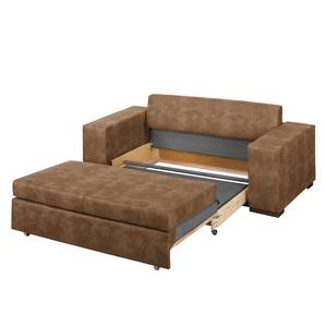 Sofa-lit LATINA Basic avec accoudoir XL Aspect cuir vieilli - Microfibre Bera: Latte Macchiato - Largeur : 196 cm