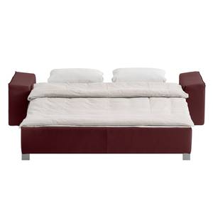 Canapé convertible Plaza Cuir véritable - Bordeaux - Largeur : 172 cm - Accoudoir réglable