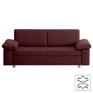 Canapé convertible Plaza Cuir véritable - Bordeaux - Largeur : 222 cm - Accoudoir réglable