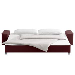 Divano letto Plaza Vera pelle - Bordeaux - Larghezza: 222 cm - Bracciolo regolabile