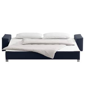 Canapé convertible Plaza Cuir véritable - Bleu foncé - Largeur : 222 cm - Accoudoir réglable