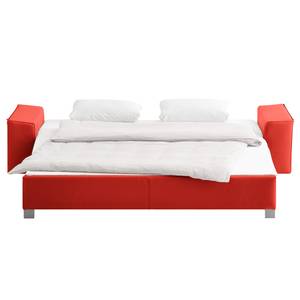 Divano letto Plaza Vera pelle - Rosso - Larghezza: 192 cm - Bracciolo regolabile
