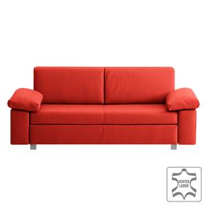 Canapé convertible Plaza Cuir véritable - Rouge - Largeur : 192 cm - Accoudoir réglable