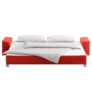 Canapé convertible Plaza Cuir véritable - Rouge - Largeur : 222 cm - Accoudoir réglable