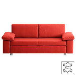 Canapé convertible Plaza Cuir véritable - Rouge - Largeur : 222 cm - Accoudoir réglable