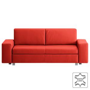 Slaapbank Plaza echt leer - Rood - Breedte: 228 cm - Geen functie