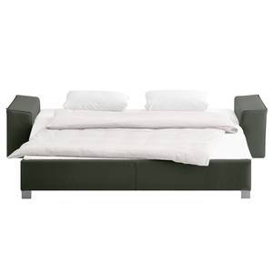 Divano letto Plaza Vera pelle - Verde abete - Larghezza: 192 cm - Bracciolo regolabile