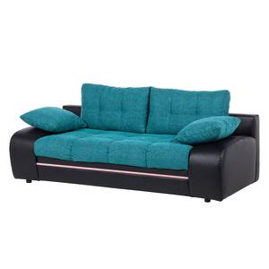 Canapé convertible Rainbowlight Imitation cuir / Tissu structuré - Noir / Bleu pétrole