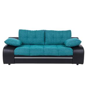 Canapé convertible Rainbowlight Imitation cuir / Tissu structuré - Noir / Bleu pétrole