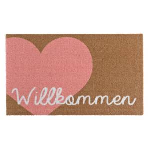 Paillasson Herz Willkommen Fibres synthétiques - Taupe / Mauve