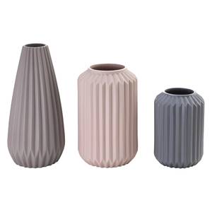 Vasen-Set Riffel (3-teilig) Porzellan - Grau / Altrosa