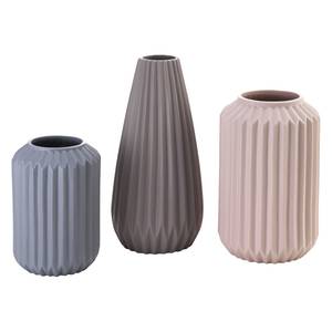 Vasen-Set Riffel (3-teilig) Porzellan - Grau / Altrosa